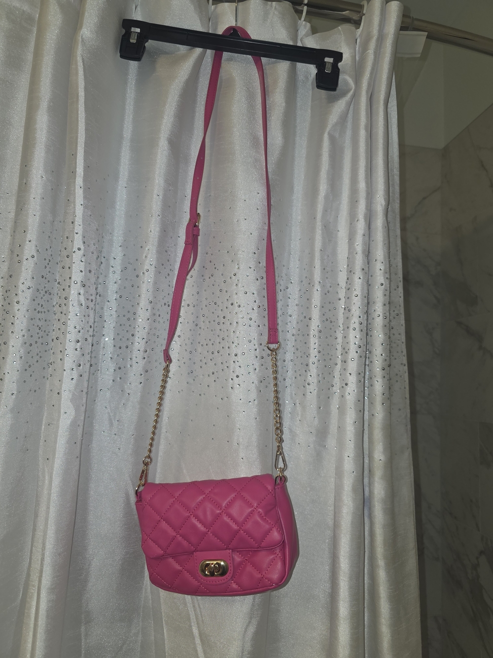 Claires Quilted Pink Chain-Accent Shoulder Bag
